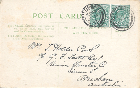 The address side of one of the postcards
